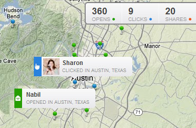 See opens, clicks, forwards, and shares on the map in real-time!